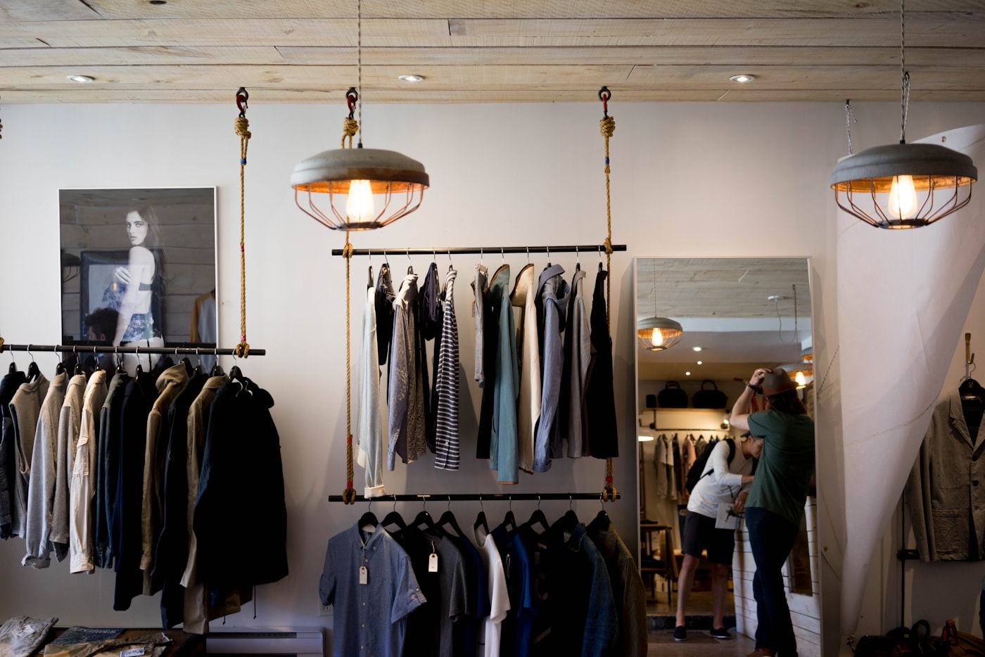 Soft, mirrored boutique interior with warm ambient light